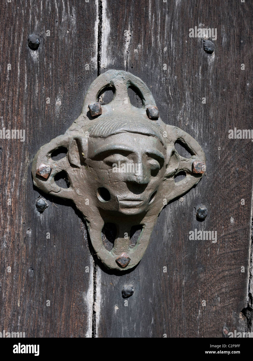 Medieval brass door knocker on St Mary`s Church, Whalley,Clitheroe
